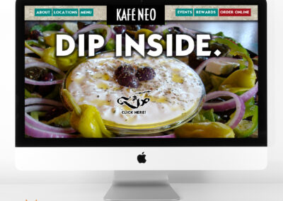 Image of Mediterranean food in a restaurant scene showcased on a computer screen.